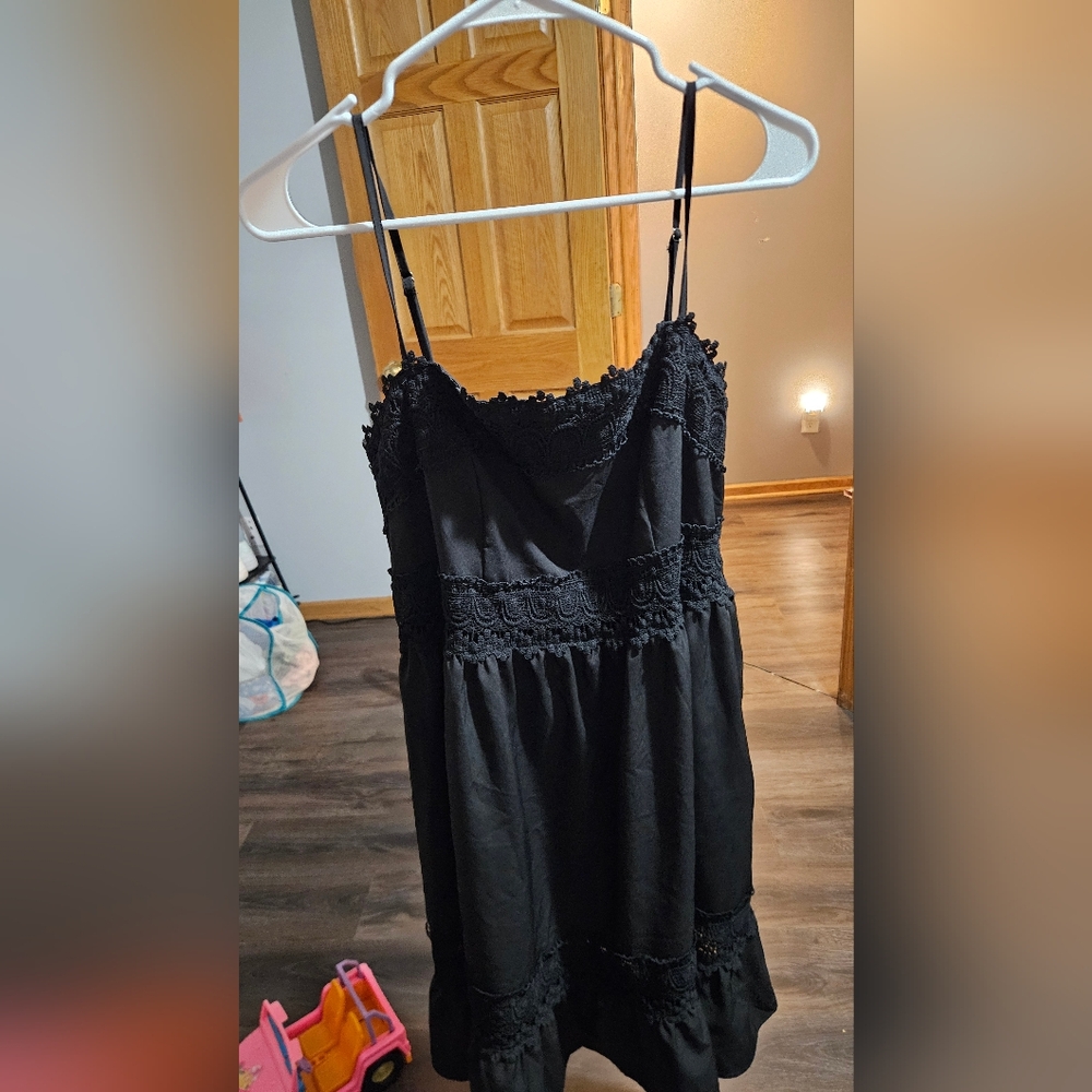 SHEIN Black Lace Trim Dress